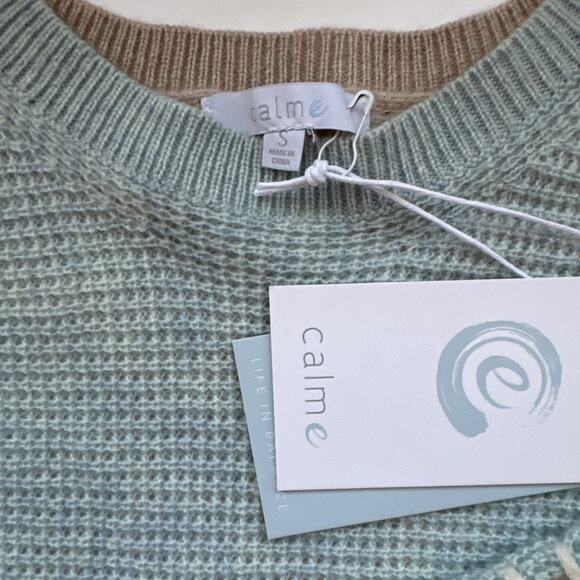 NWT Johnny Was Color Block Blue/ Beige Wool Cashmere Sweater Sz S - Picture 2 of 5